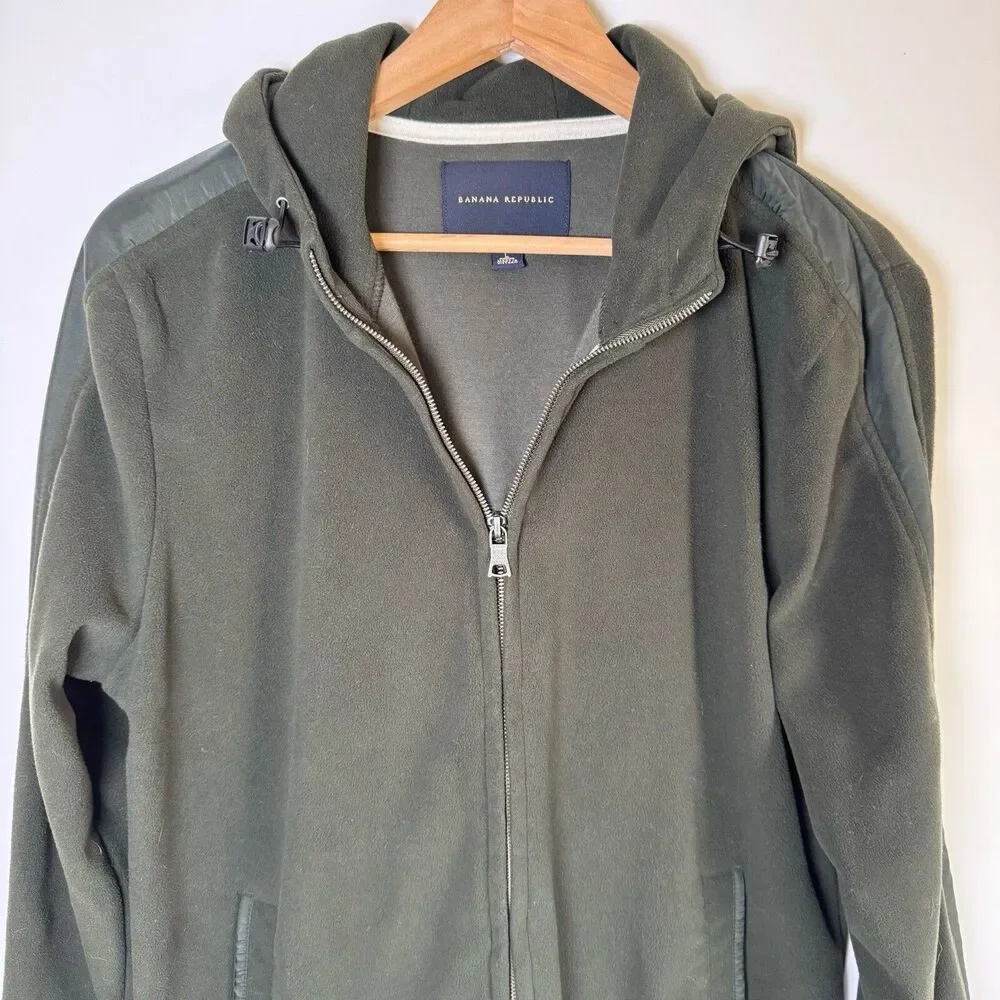 Banana‎ Republic Mens Green Fleece Full Zip Hoodie Jacket Size Large